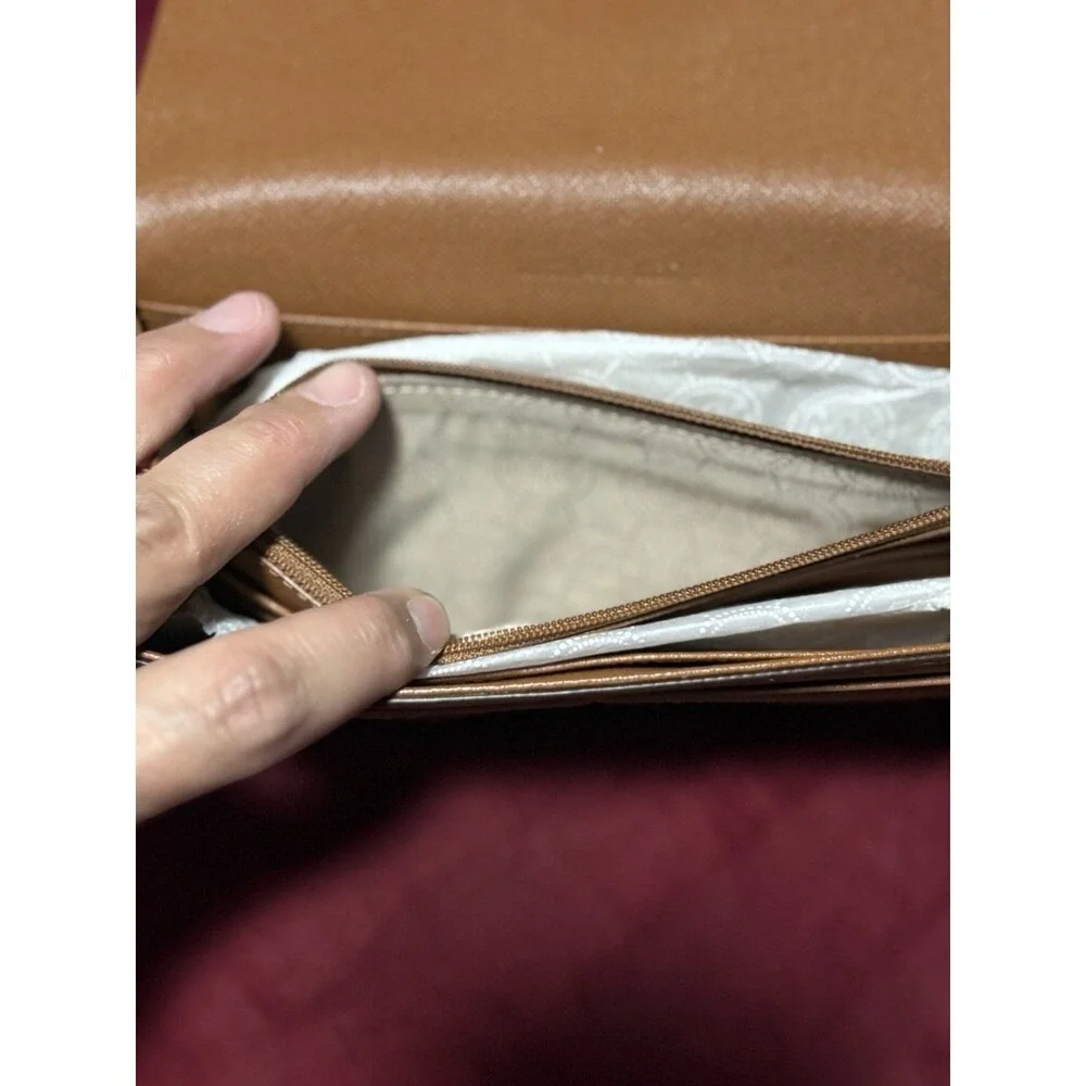 Michael Kors Brown Saffiano Leather MK Logo Envelope Wallet